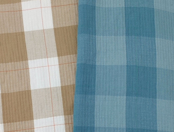 100% Cotton Double-Faced Fabric with Subtle Window Pane Check Pattern and Subtle Wrinkle Effect 8123 8124