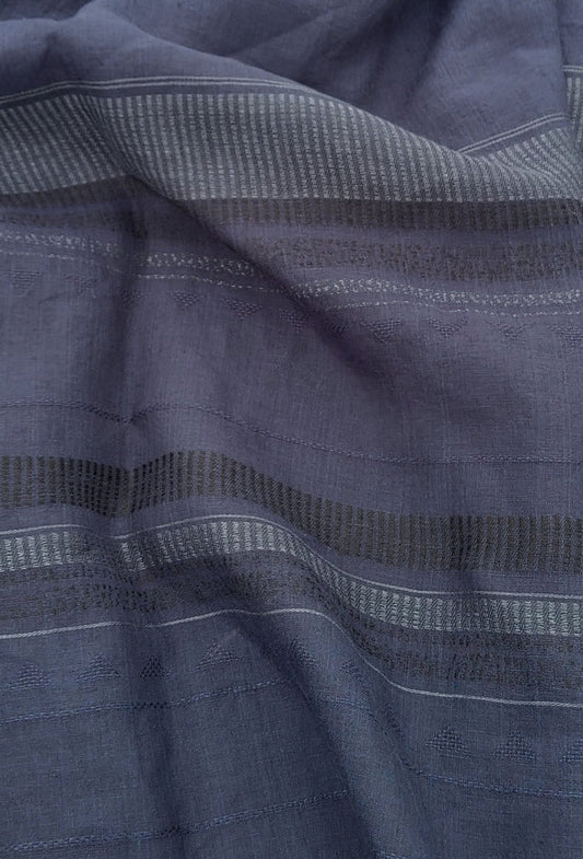 100% Linen Blend Jacquard Fabric with Navy Horizontal Stripes and Unique Weaving Structure 4883 - The Linen Lab - Navy