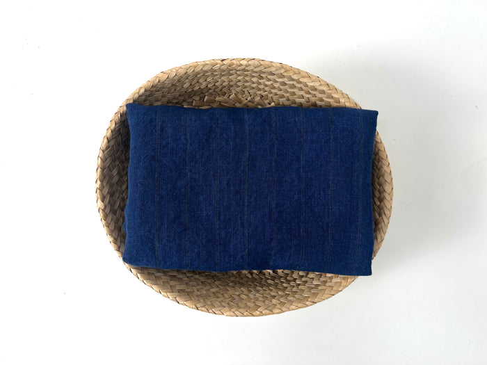 100% Linen Delavé Stripe Fabric – Deep Blue with Subtle Brown Lines, Medium Weight 8238