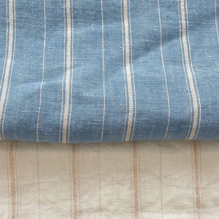 100% Linen Dobby Stripe Fabric 14s 40lea (6525 6526) - The Linen Lab - 6525 blue