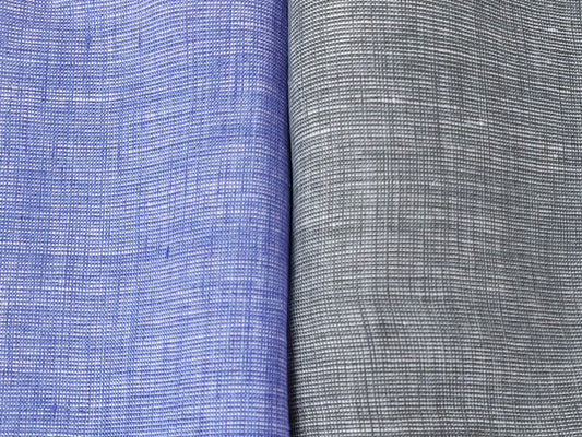 100% Linen Dot Chambray Fabric - Soft Blue & Grey, Fine 21s Yarn 4610 4611