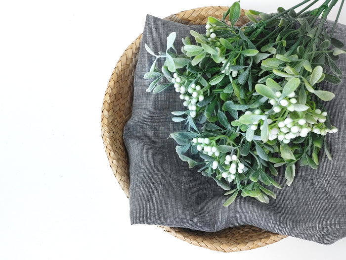 100% Linen Dot Chambray Fabric - Soft Blue & Grey, Fine 21s Yarn Gray 4611