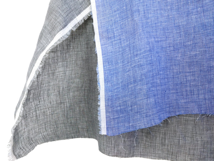 100% Linen Dot Chambray Fabric - Soft Blue & Grey, Fine 21s Yarn Gray 4611