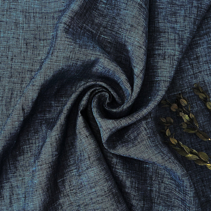 100% Linen Dot Chambray Fabric - Soft Blue & Grey, Fine 21s Yarn Navy 4421