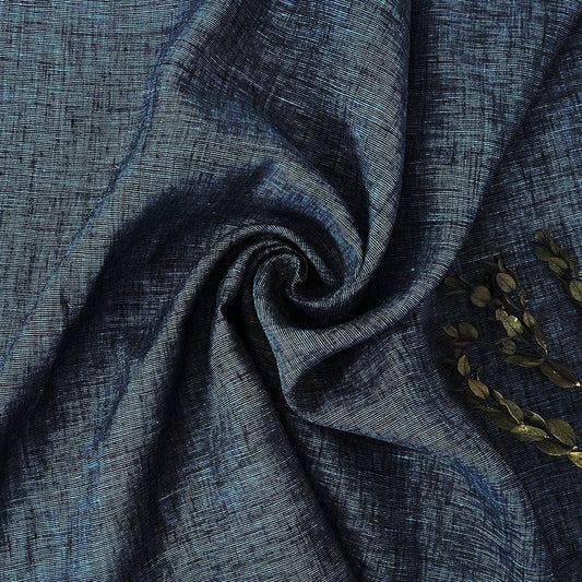 100% Linen Dot Chambray Fabric - Soft Blue & Grey, Fine 21s Yarn Navy 4421