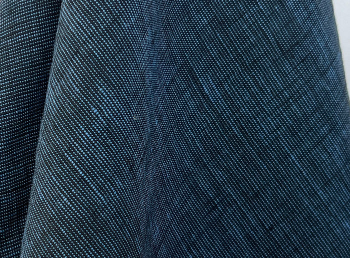 100% Linen Dot Chambray Fabric - Soft Blue & Grey, Fine 21s Yarn Navy 4421