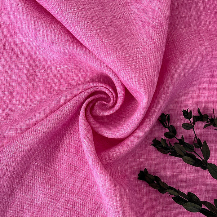100% Linen Dot Chambray Fabric - Soft Blue & Grey, Fine 21s Yarn Pink 6450