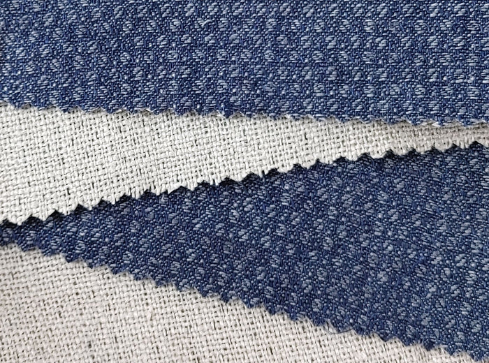 100% Linen Double Face Heavyweight Fabric with Coffee Bean Shape 3996 - The Linen Lab - Navy