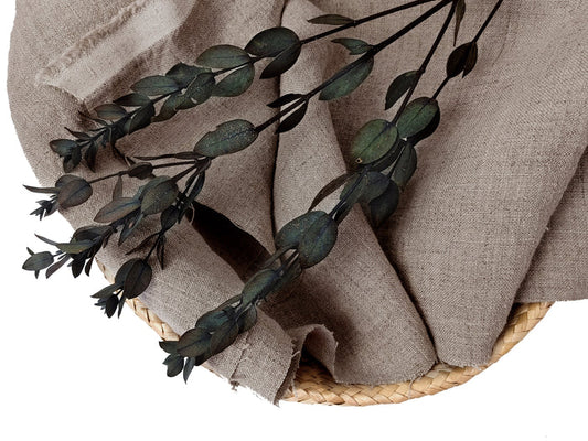 100% Linen Fabric - Dark Earthy Flax Color, Medium to Heavy Weight, Slightly Rough Texture 8129