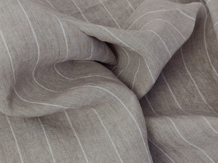 100% Linen Fabric - Natural with White Pin Stripes, Medium Weight, Soft Touch 7975