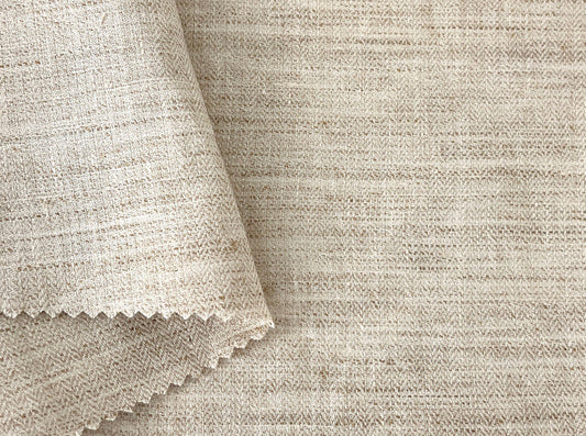 100% Linen Fabric – Beige Melange Herringbone Twill, Pre-Washed, Medium Weight 8212