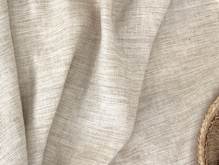 100% Linen Fabric – Beige Melange Herringbone Twill, Pre-Washed, Medium Weight 8212