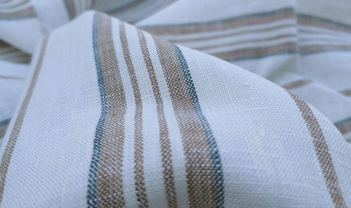 100% Linen Fabric Light Beige Stripe 6662 - The Linen Lab - Beige ST 6662