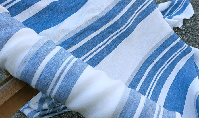 100% Linen Fabric Blue Dobby Stripe 6342 - The Linen Lab - Blue ST 6342
