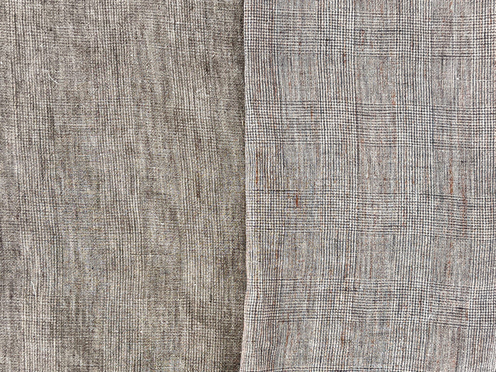 100% Linen Fabric – Brown Melange Glen Plaid, Light to Medium Weight 6447 6448