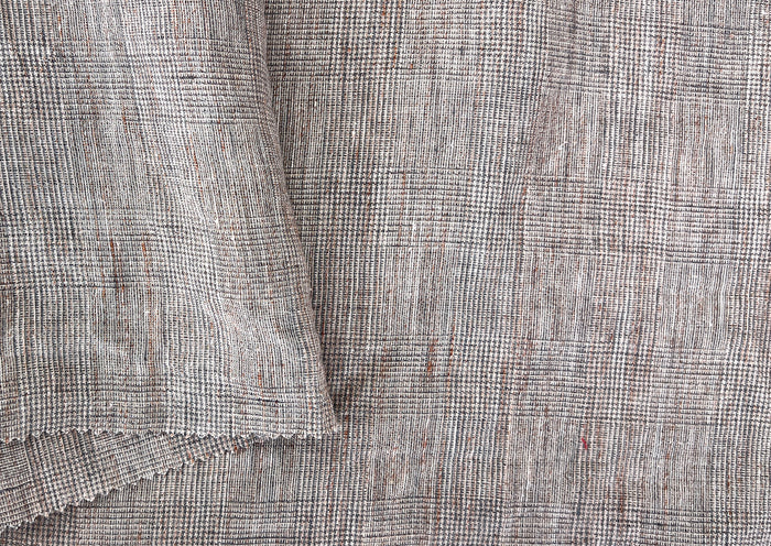 100% Linen Fabric – Brown Melange Glen Plaid, Light to Medium Weight 6447 6448