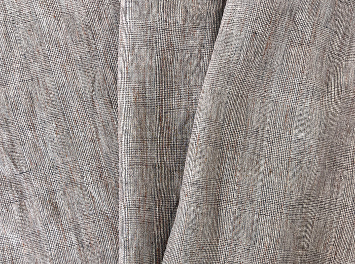 100% Linen Fabric – Brown Melange Glen Plaid, Light to Medium Weight 6447 6448