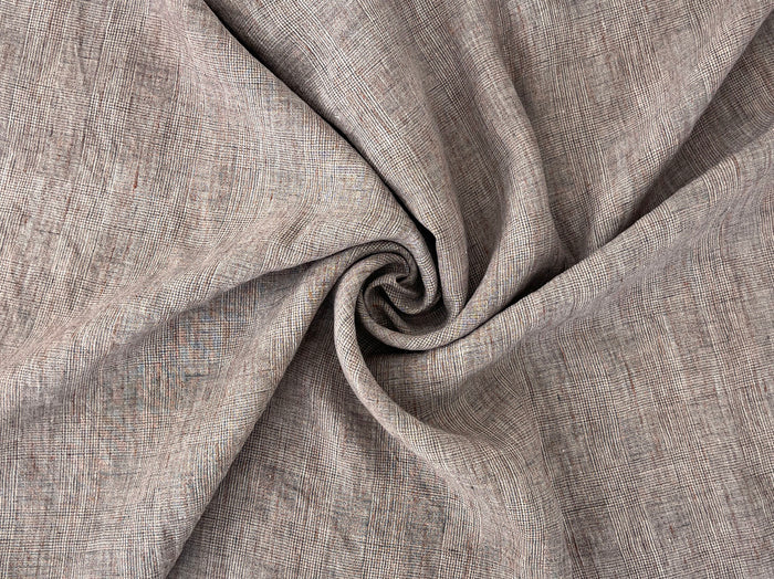 100% Linen Fabric – Brown Melange Glen Plaid, Light to Medium Weight 6447 6448