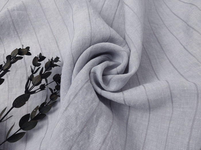 100% Linen Fabric Grey Color Dobby Stripe 6900 - The Linen Lab - Grey