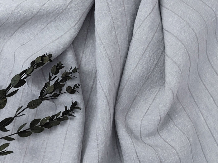 100% Linen Fabric Grey Color Dobby Stripe 6900 - The Linen Lab - Grey