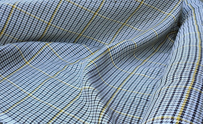 100% Linen Fabric Houndstooth and Windowpane Check Heavy Weight - The Linen Lab - Yellow