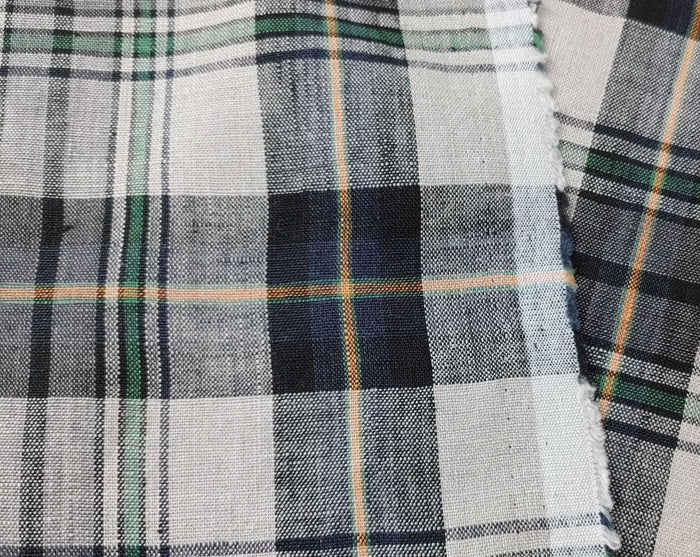 100% Linen Fabric in Medium Weight with Classic Plaid Design 7155 - The Linen Lab - Beige