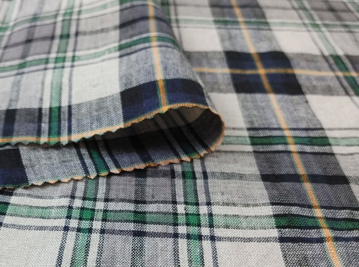 100% Linen Fabric in Medium Weight with Classic Plaid Design 7155 - The Linen Lab - Beige