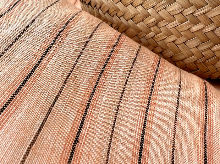 100% Linen Fabric – Light Orange with Dark Grey Stripes, Lightweight, Pre-Washed 3768