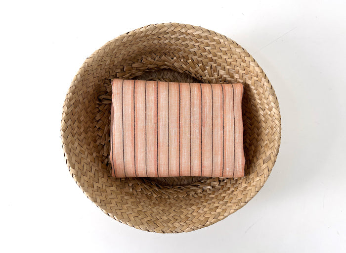100% Linen Fabric – Light Orange with Dark Grey Stripes, Lightweight, Pre-Washed 3768