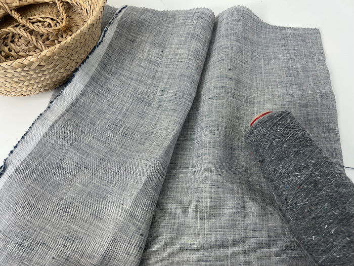 100% Linen Fabric | Lightweight Pre-Washed Chambray with Subtle Dot Pattern 8251