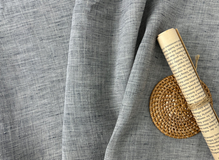 100% Linen Fabric | Lightweight Pre-Washed Chambray with Subtle Dot Pattern 8251