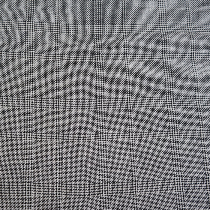 100% Linen Fabric Natural Black Windowpane Plaid Twill Medium Weight - The Linen Lab - Grey