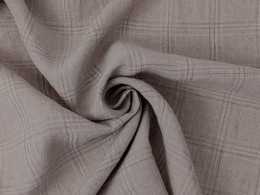 100% Linen Fabric – Natural Windowpane Check with Space-Dyed Yarns in Brown and White 8110