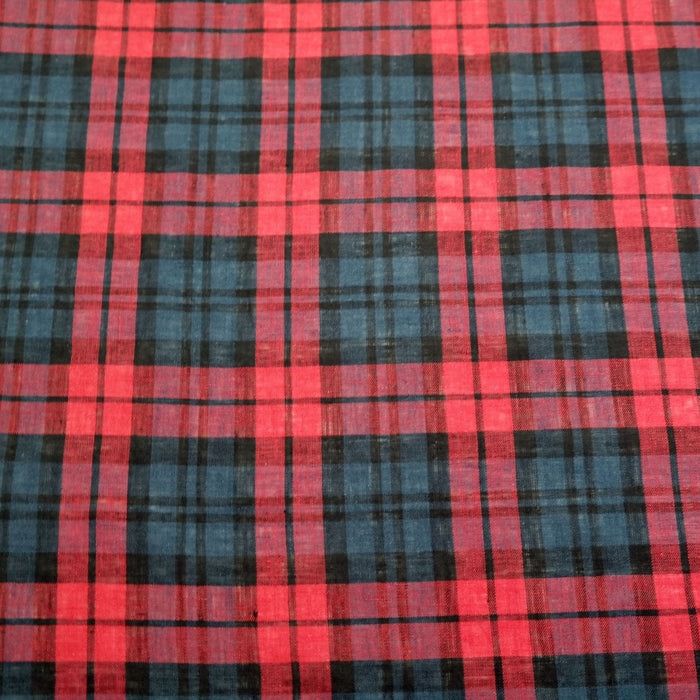 100% Linen Fabric Red Madras Plaid Check Light Weight 7289 - The Linen Lab - Red check 7289