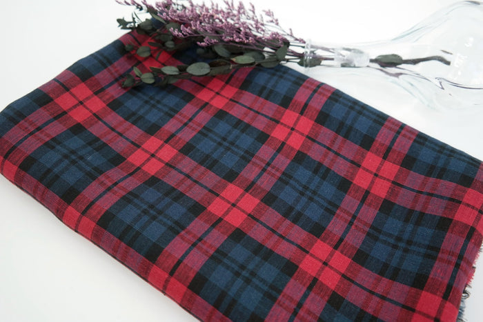 100% Linen Fabric Red Madras Plaid Check Light Weight 7289 - The Linen Lab - Red check 7289