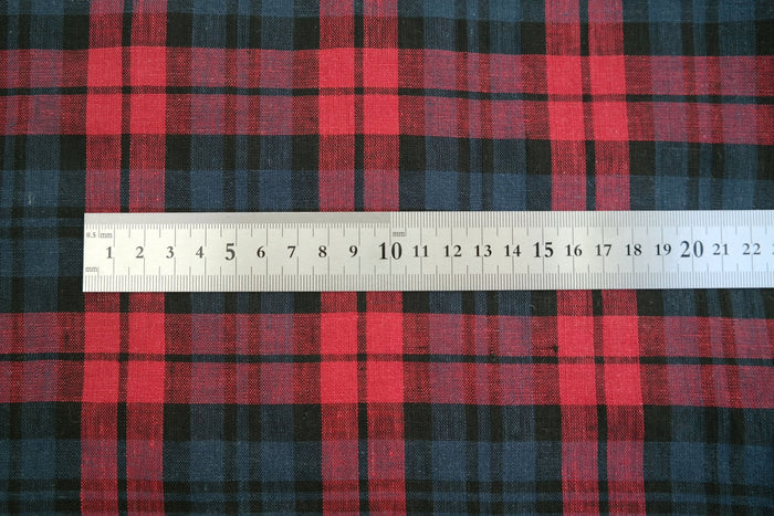 100% Linen Fabric Red Madras Plaid Check Light Weight 7289 - The Linen Lab - Red check 7289
