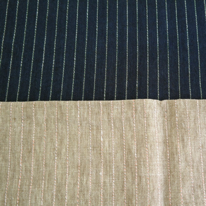 100% Linen Fabric with Multi-Color Pin Stripe 7089 7090 - The Linen Lab - Beige 7089