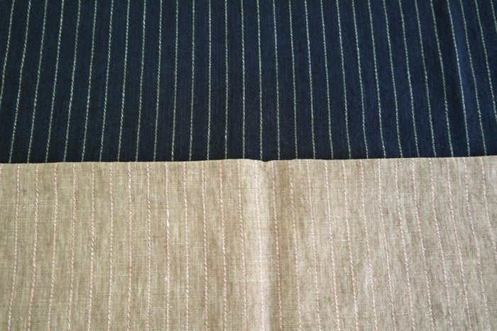 100% Linen Fabric with Multi-Color Pin Stripe 7089 7090 - The Linen Lab - Beige 7089
