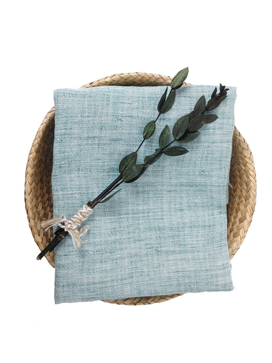 100% Linen Fabric with Green Melange Yarn & Subtle Woven Stripe 4188