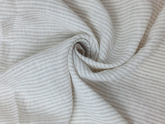 100% Linen Fabric with Light Beige Horizontal Stripes 7883