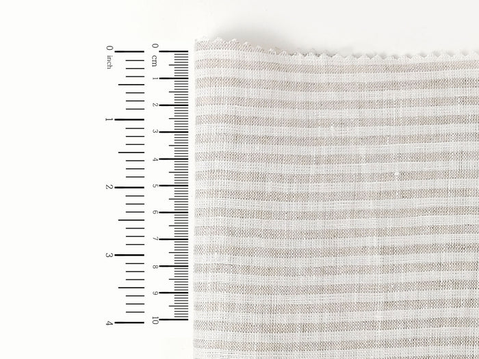 100% Linen Fabric with Light Beige Horizontal Stripes 7883
