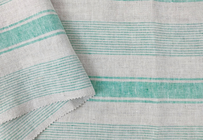100% Linen Fabric – Yarn-Dyed Horizontal Stripes, Medium Weight, Pre-Washed (7370 / 7488 / 7489)