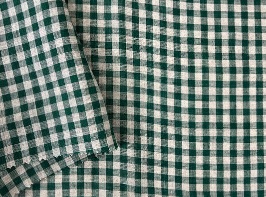 100% Linen Forest Green Gingham Check Fabric 8287