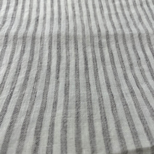 100% Linen Grey Melange Stripe Fabric 21s 60lea (6548) - The Linen Lab - Light Grey
