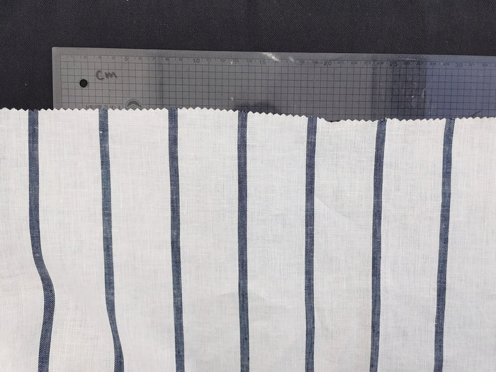 100% Linen HBT Fabric with White Base and Navy Stripe Pattern 4860 - The Linen Lab - Navy