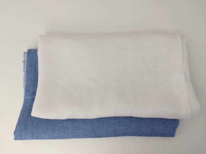 100% Linen Herringbone Twill Fabric Heavy Weight 7546 7547 - The Linen Lab - Blue