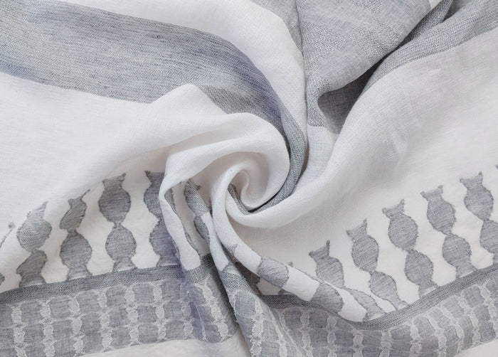 100% Linen Jacquard Weave Fabric with Multi-Pattern Design 6503 - The Linen Lab - Gray