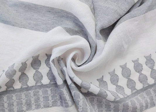 100% Linen Jacquard Weave Fabric with Multi-Pattern Design 6503 - The Linen Lab - Gray