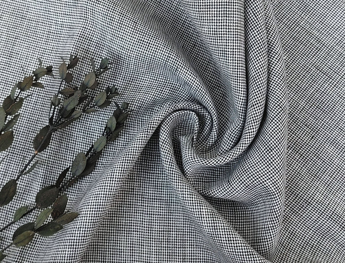 100% Linen, Medium Weight, Classic Black and White Mini Gingham Check 6825 - The Linen Lab - Gray(Dark)