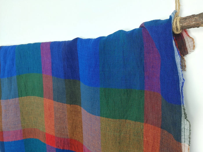 100% Linen Multi Color Big Plaid Fabric Light Weight 7167 - The Linen Lab - Multi Color